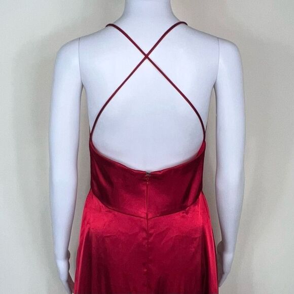 Betsy & Adam Criss Cross Back Spaghetti Strap Satin Gown - Picture 5 of 14